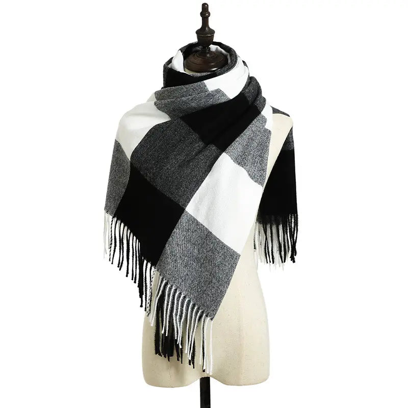 Black Plush Plaid Scarf