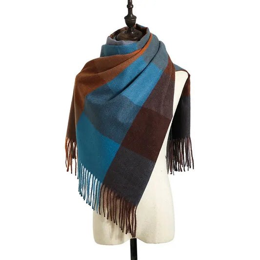 Mocha Marine Plush Plaid Scarf