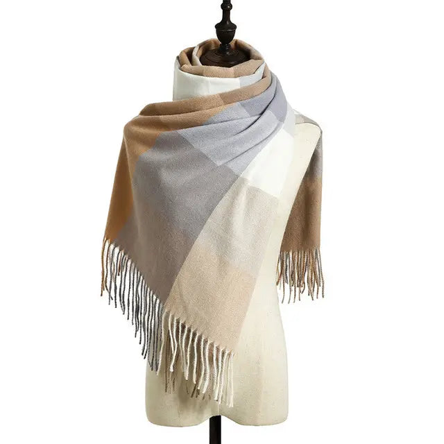 Neutral Plush Plaid Scarf