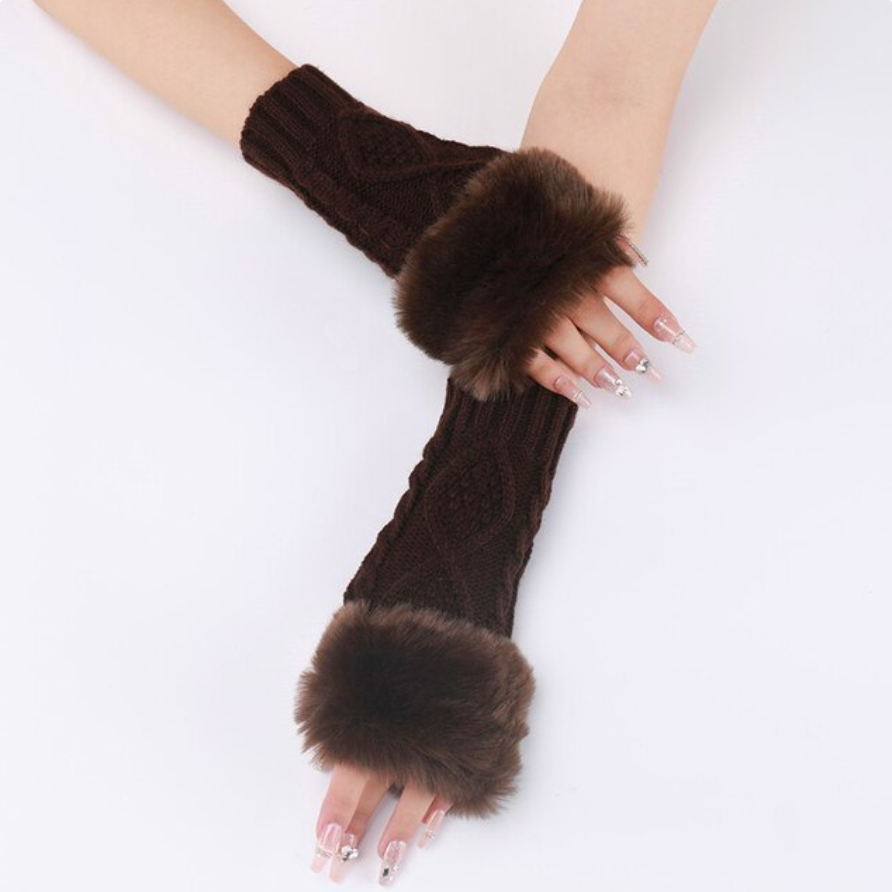 Cocoa Fur-Knuckle Gloves