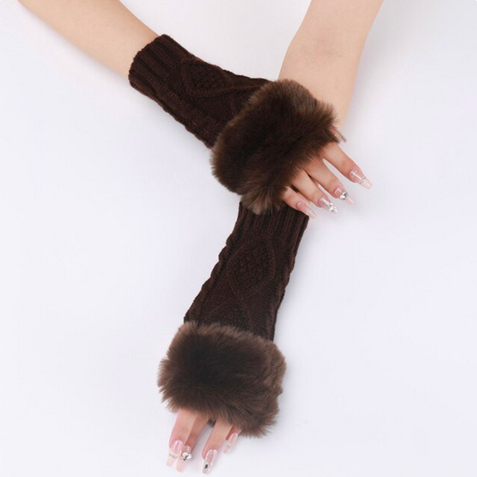 Cocoa Fur-Knuckle Gloves