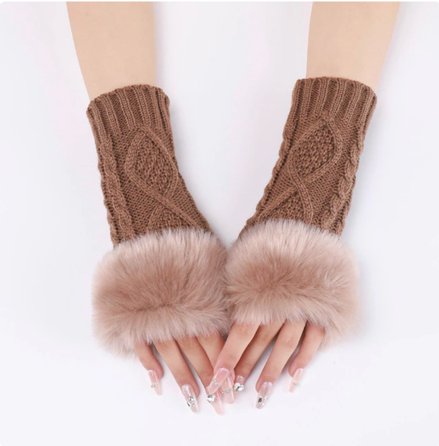 Coffee Fur-Knuckle Gloves